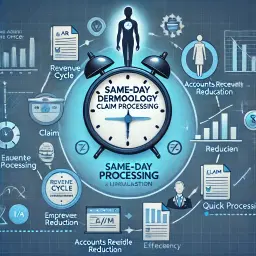 Illustration depicting dermatology practice revenue optimization through fee schedule reviews, carrier contract analysis, and strategic billing procedures