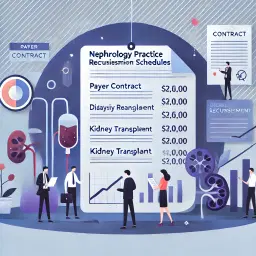 Illustration of healthcare professionals maximizing nephrology practice reimbursements through fee schedule analysis and strategic billing for dialysis and transplants