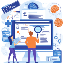 Medical billing specialist identifying and resolving neurological claim denials with a magnifying glass, featuring EEG/EMG documentation and checkmarks indicating successful resolution of denied claims.