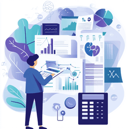 Financial specialist analyzing upward-trending charts and neurology fee schedules on a computer screen, optimizing revenue cycles for neurological practices and procedures.