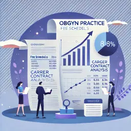 Illustration of healthcare professionals maximizing OBGYN practice reimbursements through fee schedule analysis and strategic billing