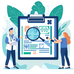 Healthcare professional reviewing pulmonary medical codes on a digital tablet, with pulmonary function test and bronchoscopy symbols and lung imagery representing specialized respiratory coding services.