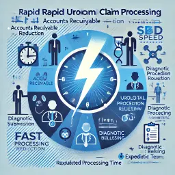 Illustration depicting rapid urological claim processing with expedited submission workflow and reduced accounts receivable timelines