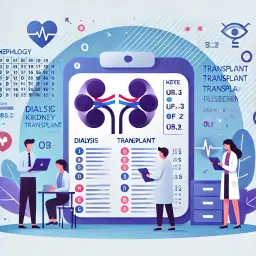 Illustration of specialists reviewing CPT and ICD-10 codes for kidney dialysis, transplant procedures, and chronic kidney disease management