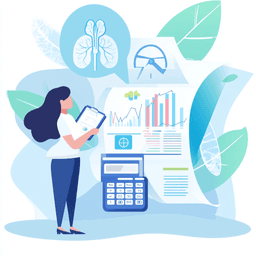 Healthcare professional reviewing pulmonary medical codes on a digital tablet, with pulmonary function test and bronchoscopy symbols and lung imagery representing specialized respiratory coding services.