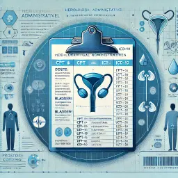 Illustration of specialized urological coding showing CPT and ICD-10 codes for prostate procedures, bladder surgeries, and urinary tract treatments